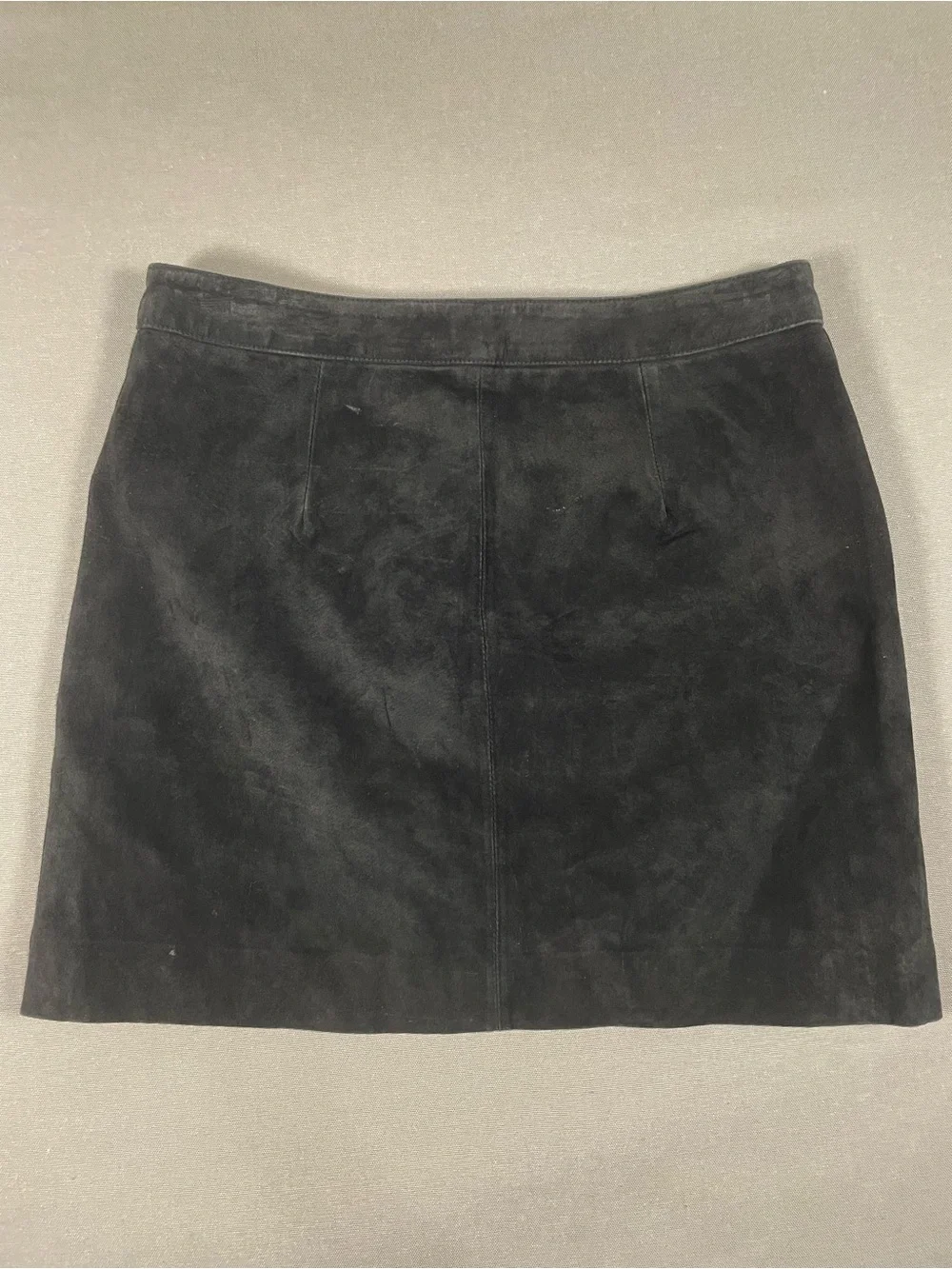 Vintage New Frontier Black Suede Zip Pocket Mini Skirt Size 6 Genuine Leather